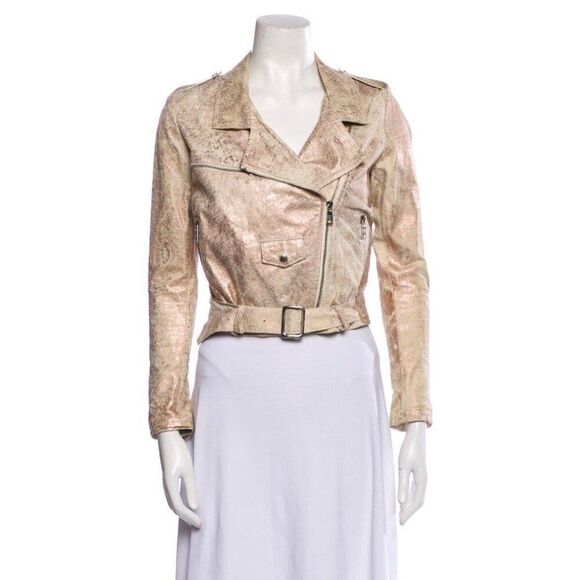 Giorgio Brato Authentic New Gold Metallic Motorcycle Biker Jacket 40 Small Italy - Picture 1 of 11